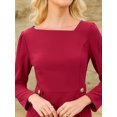 thumbnail image 4 of DARING DIVA Women's Vintage Pencil Asymmetrical Neck Long Sleeves Dress S Dark Red, 4 of 6