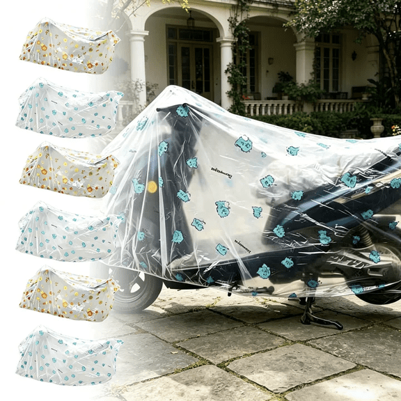 Scooter Cover Waterproof Transparent PVC Electric Vehicle Shield,Thickened All-Weather Full-Body Protector with Cute Cartoon Print,Elastic Hem for Outdoor Parking Yellow 70 x 47 Inch