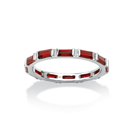 Sterling Silver Clear Baguette Baguette Birthstone Stackable Eternity Band in .925 Sterling Silver - July- Simulated Ruby ()