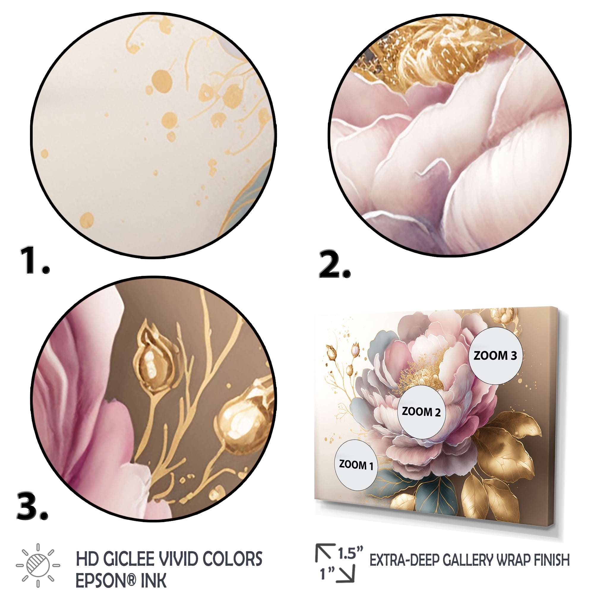 Designart Pink And Gold Camellia Flower II Canvas Wall Art