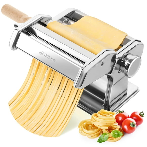 ISILER - Máquina de pasta 2 en 1 con rodillos y cortador, 9 ajustes de grosor ajustables para pasta, piel de albóndiga, espaguetis, fettuccini, lasaña