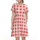 thumbnail image 1 of Easygdp Checkered Christmas With Snowflakes para Vestido Transpirable de Mujer, Vestido Suelto de Manga Corta con Pliegues y Bolsillos para el Verano, 1 of 6