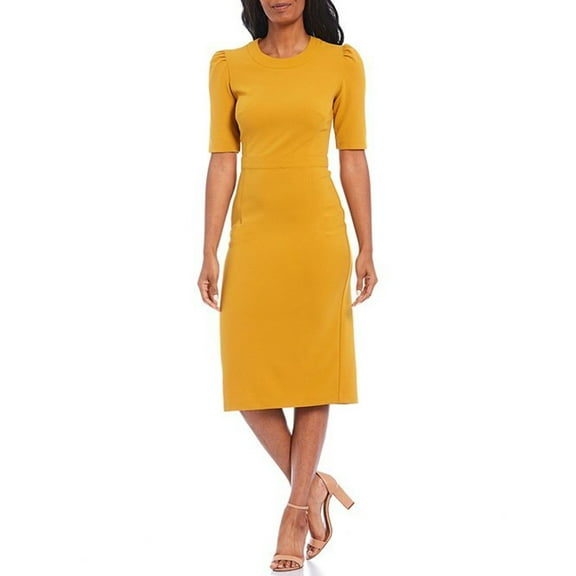 Donna Morgan Puff Sleeve Stretch Crepe Midi Dress