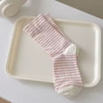 thumbnail image 3 of Women's 3-Pair Striped Crew Socks Set Lightweight Knit with Soft Stretch and Modern Minimalist Style - Multicolored-C, 3 of 5