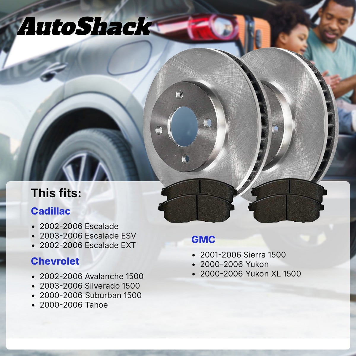 AutoShack Front & Rear Brake Rotors & Ceramic Pads for Chevrolet & GMC, Silverado 1500 2003-2006 Tahoe 2000-2006 Sierra 1500 2001-2006 Yukon 2000-2006, 4WD RWD AWD V6 4.3L V8 4.8L 5.3L 6.0L