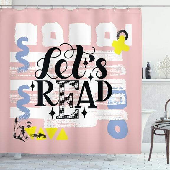 Ambesonne Book Shower Curtain, Lets Read Phrase Pastel, 69"Wx84"L, Multicolor