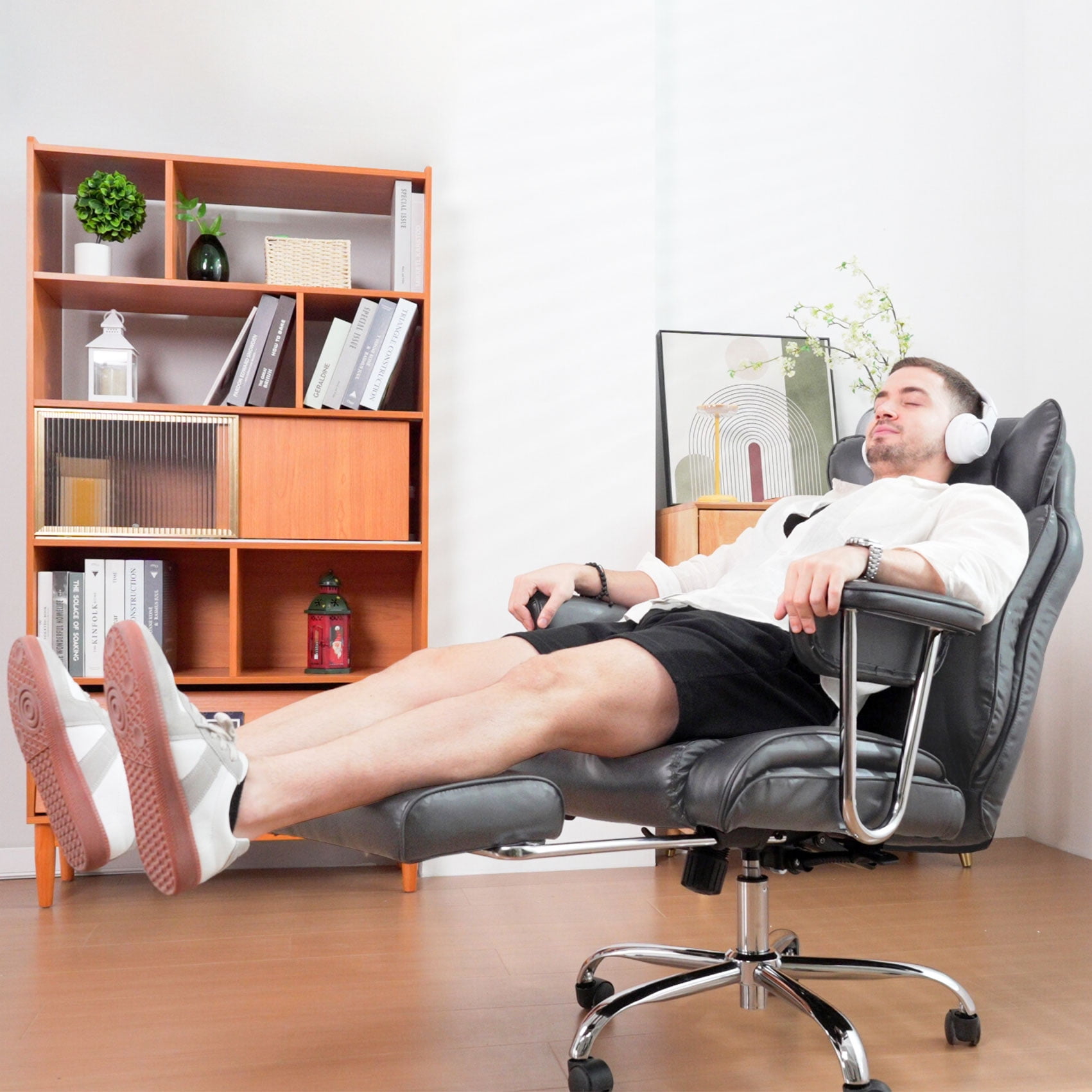 zzw Big and Tall Executive Office Chair, Reclining with Footrest, Adjustable High Back Ergonomic Leather Chair, 400lb Capacity
