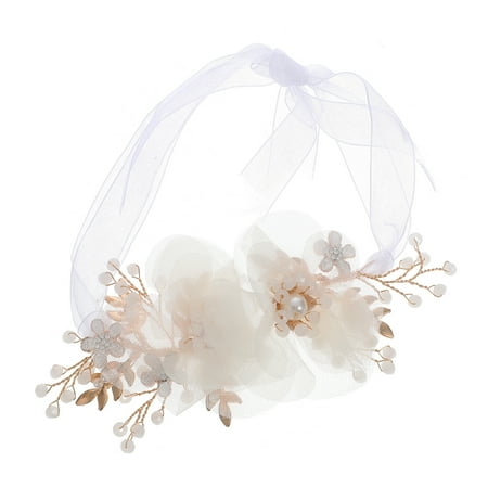 

NUOLUX Champagne Cloth Wrist Flower Band Decorative Wedding Beads Goldleaf Wristband for Bridesmaid Bride Party