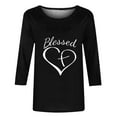 thumbnail image 5 of Penkiiy Hauts à Manches 3/4 Imprimés Cœur Col Rond Tunique de la Saint-Valentin Blouse L Noir, 5 of 5