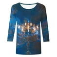 thumbnail image 4 of DDAPJ pyju Womens 3/4 Sleeve Hanukkah Shirts Menorah Graphic T-shirt Novelty Holiday Tees Chanukah Gifts for Jewish Flash Sales Multicolor XL, 4 of 6