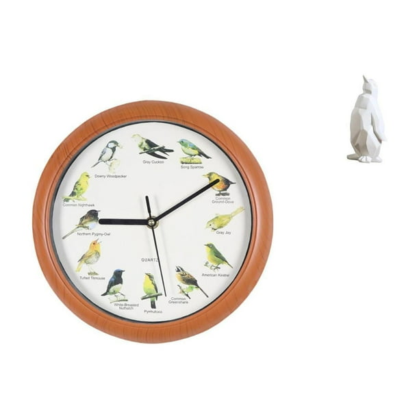 Reloj de pared,Reloj de pared con pájaro cantor Relojes de pared con pájaros,Relojes de pájaros con sonido Reloj decorativo que canta,Escultura de pingüino,Escultura de pingüino para