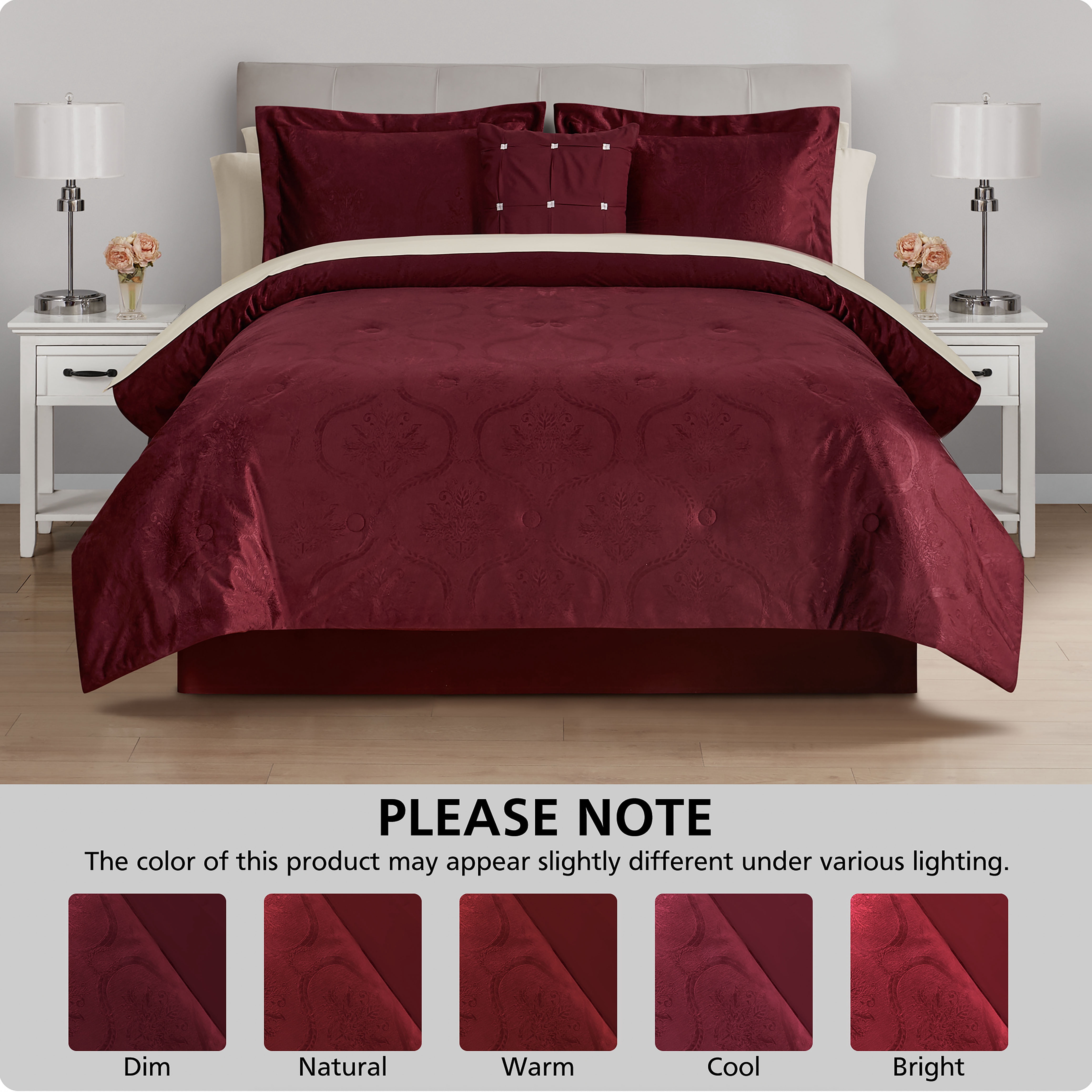 Mainstays All in One Reversible Comforter and Sheet Set- 11 Piece, Full, Red Velvet