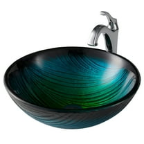 KRAUS 17-inch Green Glass Nature Series Bathroom Vessel Sink and Arlo Faucet Combo Set with Pop-Up Drain, Chrome Finish