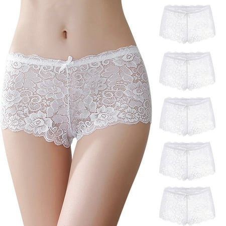 

Briefs For Women Underwear 5PCs Women Ladies Ultra Soft Seamless Bikini Assorted Boxer Brief Lace Panties Underwear White XXL