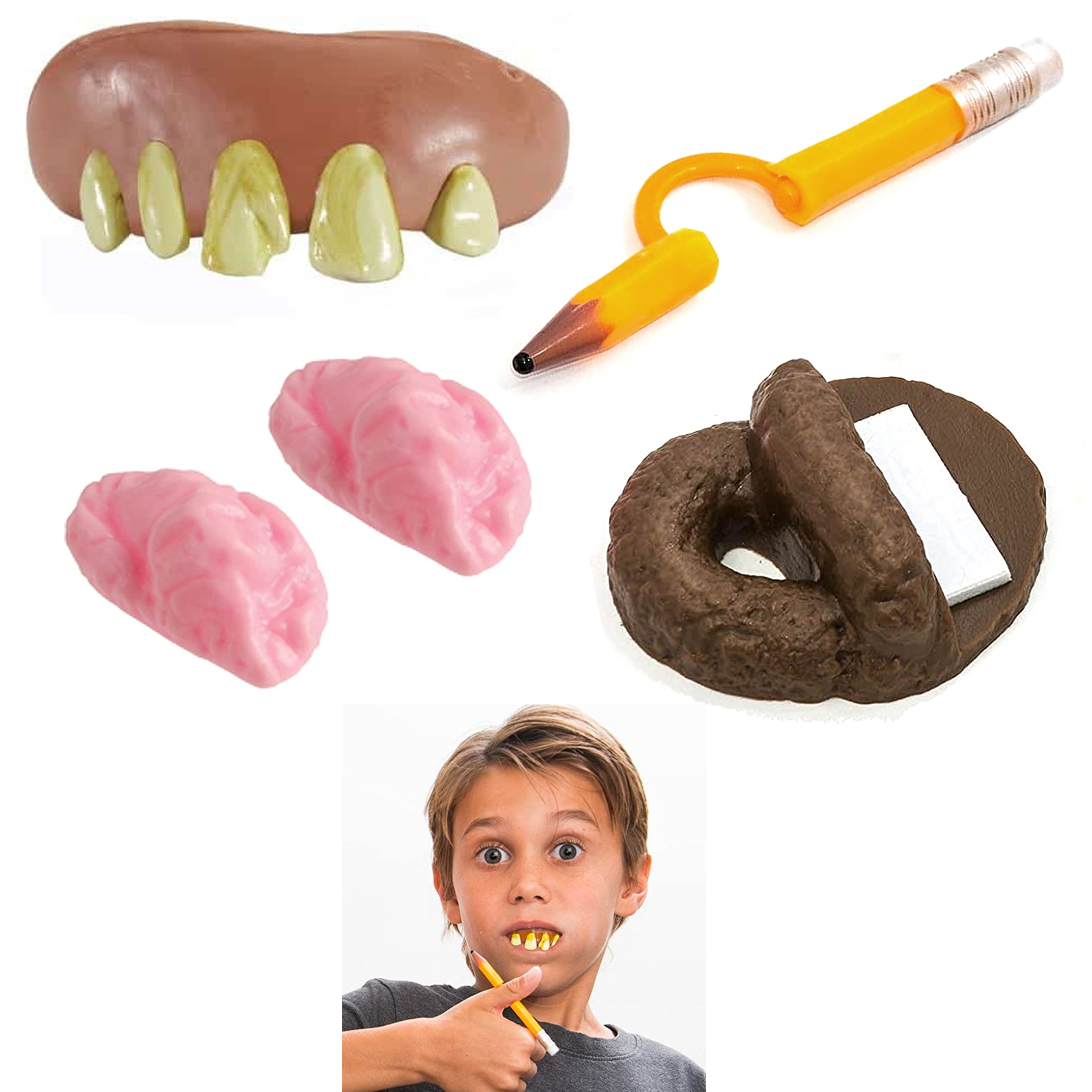 4 Pc Practical Joke Toy Gag Gift Trick Pencil Gum Funny Teeth Poop