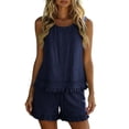 thumbnail image 2 of BRELIL Women Two Piece Sets Summer Casual Matching Outfits Round Neck Sleeveless Tank Top Shorts Set Solid Boho Beach Loose Vacation Travel Loungewear, Navy S, 2 of 9