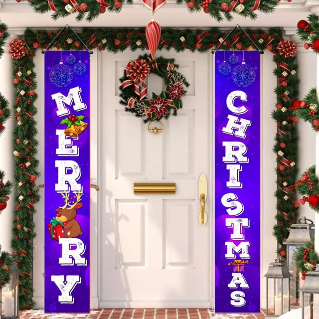 Oioii Christmas Door Decoration Fabric Santa Banner Cover Christmas Photo Booth Wall Sign for Xmas Winter Holiday Door Decoration
