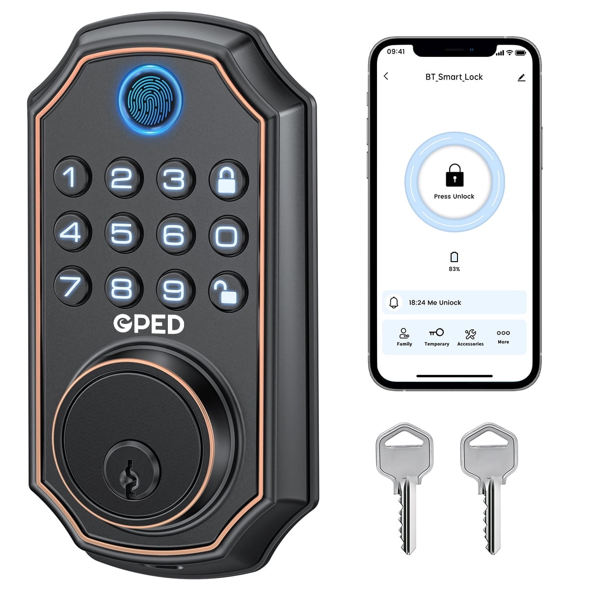 GPED Fingerprint Door Lock Keyless Entry Black photo 1
