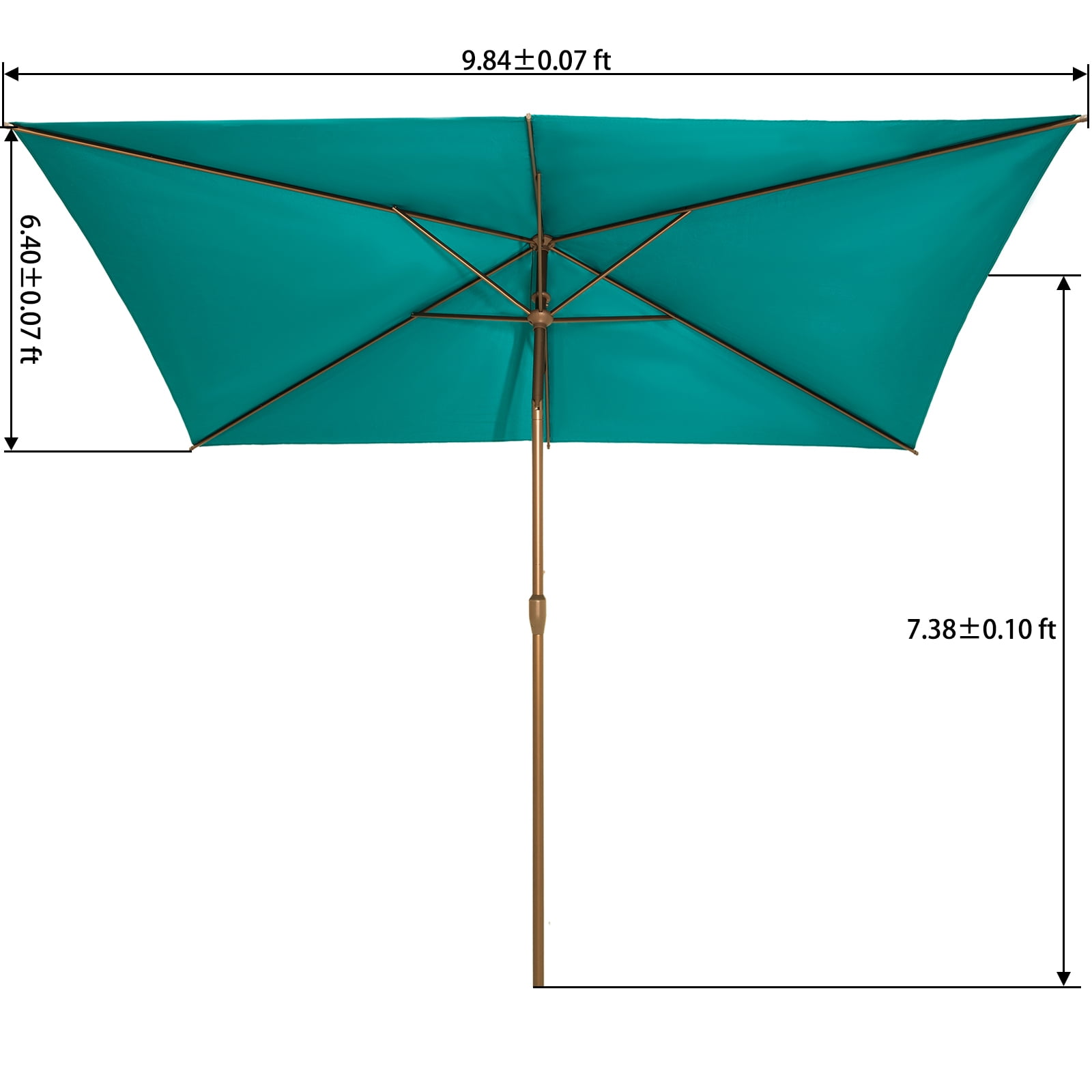 Bibana 6.5x10ft Patio Umbrella Rectangular Outdoor Table Umbrella with Crank & Push Button Tilt for Terrace, Backyard, Garden, Courtyard, Swimming Pool, Lawn (Turquoise)