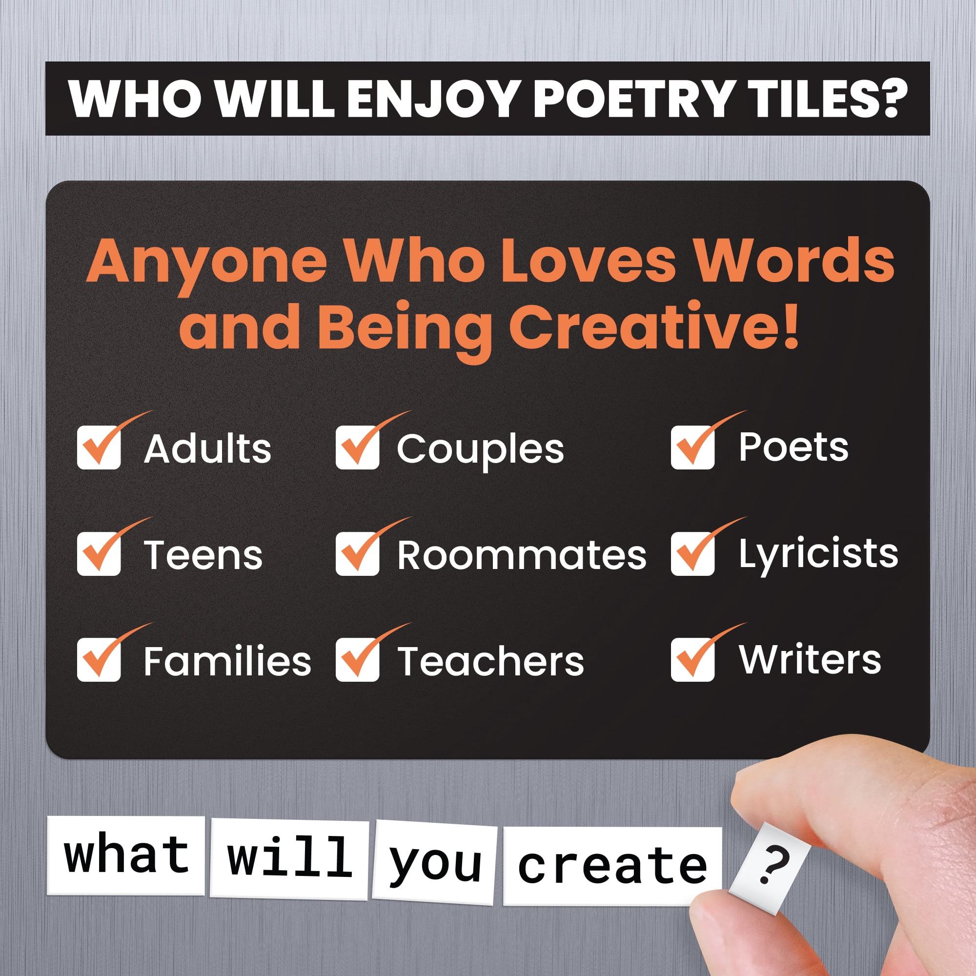 Poetry Tiles Essential Kit - 797 Word Magnets for Fridge Poetry and Silly Magnetic Messages - Get Creative, Express Yourself, and Make Others Laugh at Your Witty Words