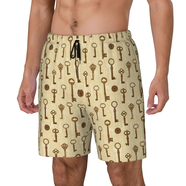 Kdxio Vintage Keys Print Mens Swim Shorts with Mesh Lining, Breathable and Quick-Drying, Adjustable Waist, Privacy Pocket-Large