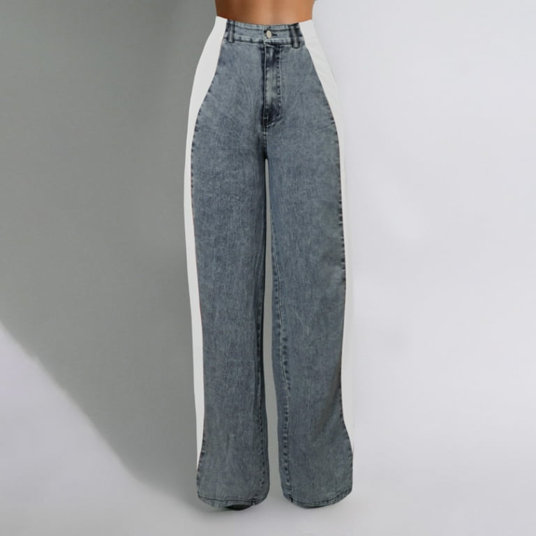 Wangmeiwg Women's Jeans With Patchwork Stripes High Waist
