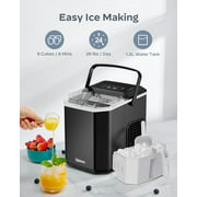 Ice Maker Countertop, Portable Ice Machine with Carry Handle, Self-Cleaning Ice Makers with Basket and Scoop, 9 Cubes in 6 Mins, 26 lbs per Day, Ideal for Home, Kitchen