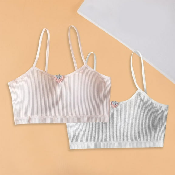 Zunfee Girls' Training Bra 2 Pack - 100% Cotton, Comfortable, Breathable - Gray, Size 7T - Big Girls' Daily Wear Bras