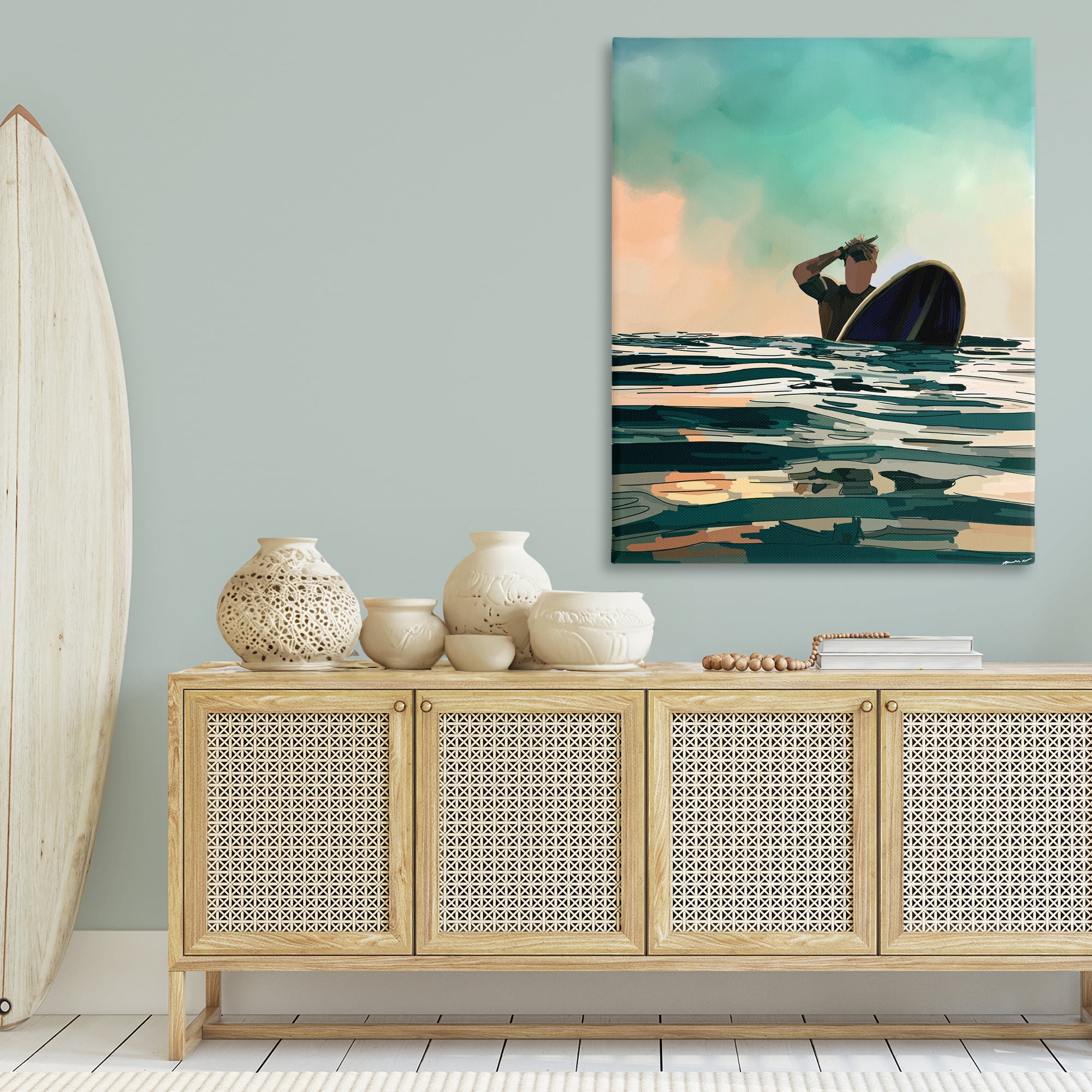 Stupell Industries Surfer with Ocean Reflection Nautical & Beach Painting Wrapped Canvas Art Print Wall Art, 36 x 48