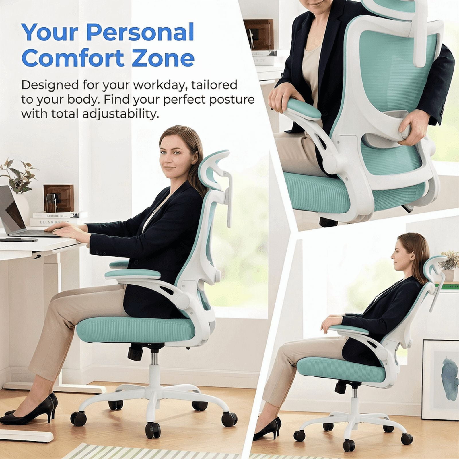 Kyspho High Back Ergonomic Office Chair with Headrest and Adjustable Lumbar Support, Mesh Desk Chair with 3D Armrests, Reclining Computer Chair for Home Office, 300 lbs Capacity