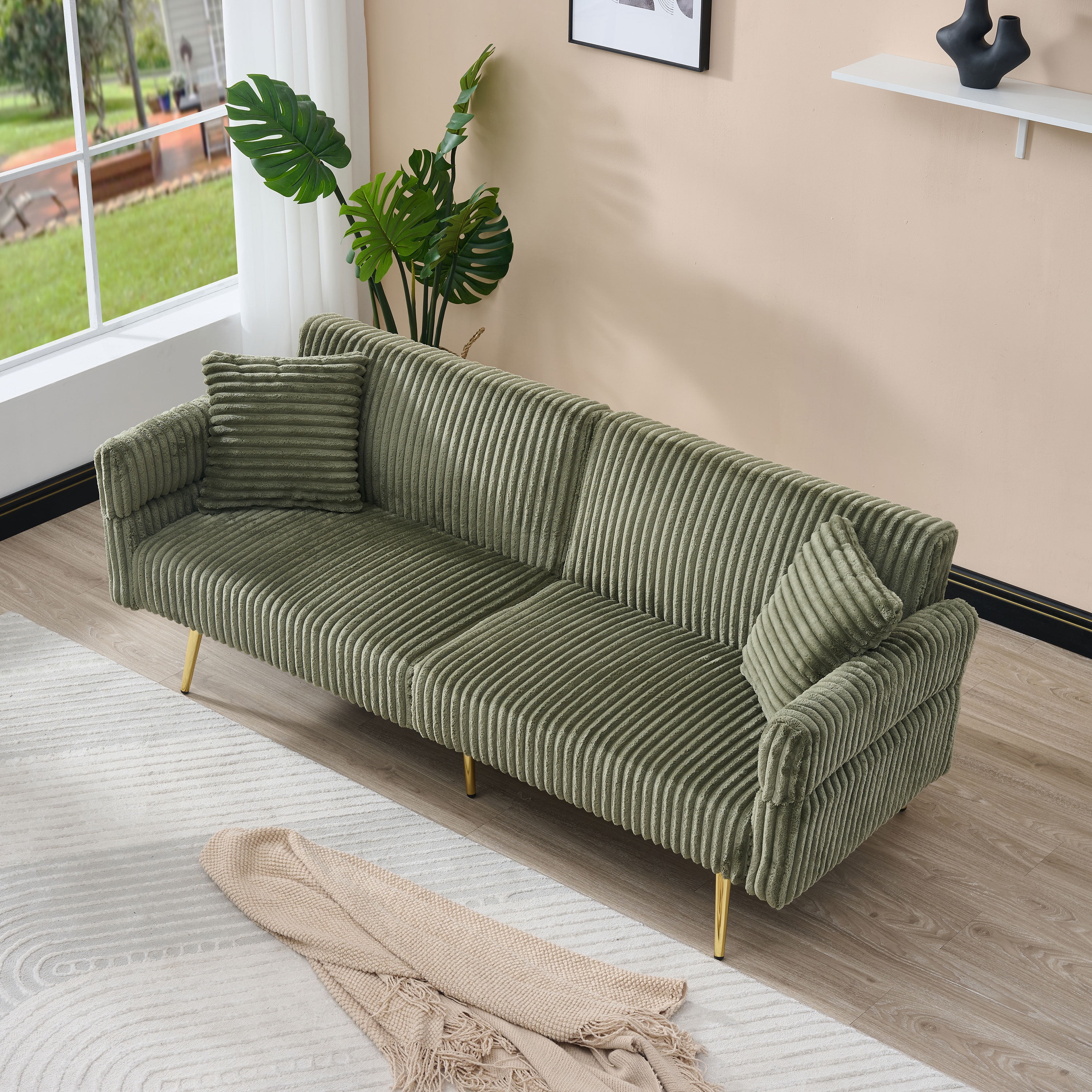 Gewnee Modern Corduroy Futon Sofa - Adjustable Backrest Convertible Sleeper, Soft Couch for Living Room & Small Apartment