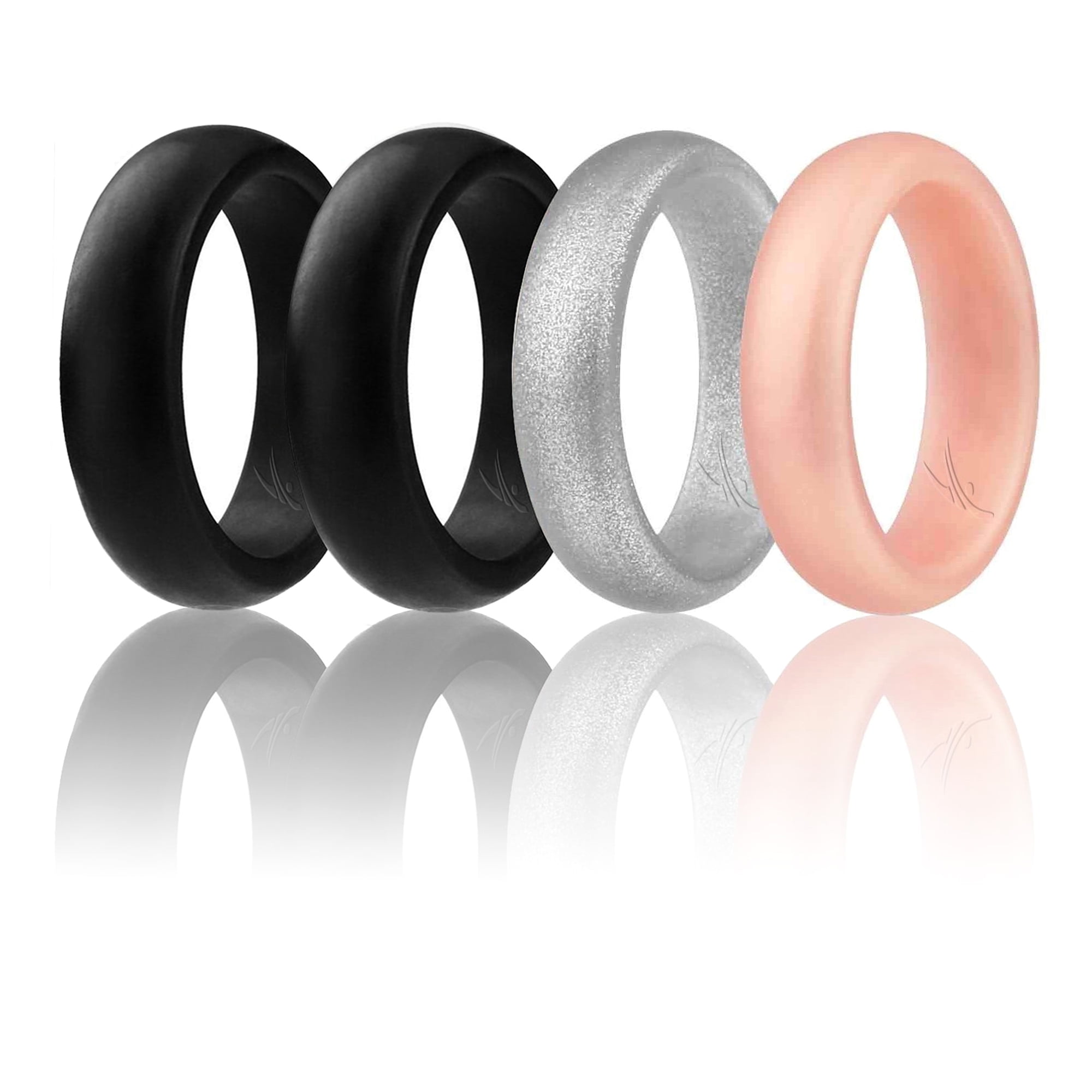 White with Pink Glitter Turquoise Size 7 Pink Set of 4 Silicone Rubber Wedding Bands Silver ROQ Silicone Wedding Ring for Women