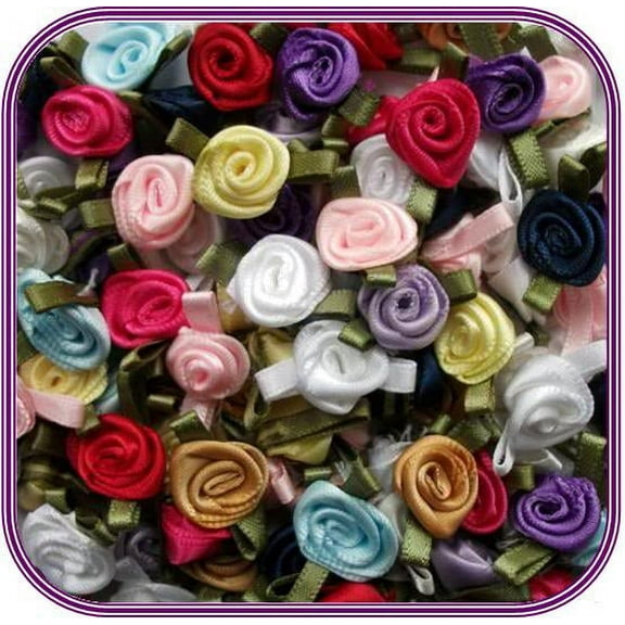 Charmed 100 Satin Ribbon Rose Flower 1/2" Applique Sewing Bow Craft Mix Color
