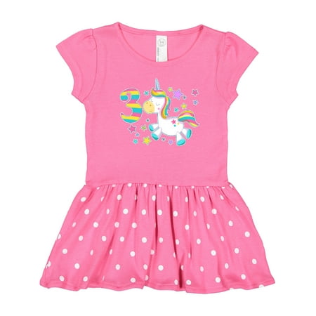 

Inktastic Third Birthday Rainbow Unicorn Plush and Stars Gift Toddler Girl Dress