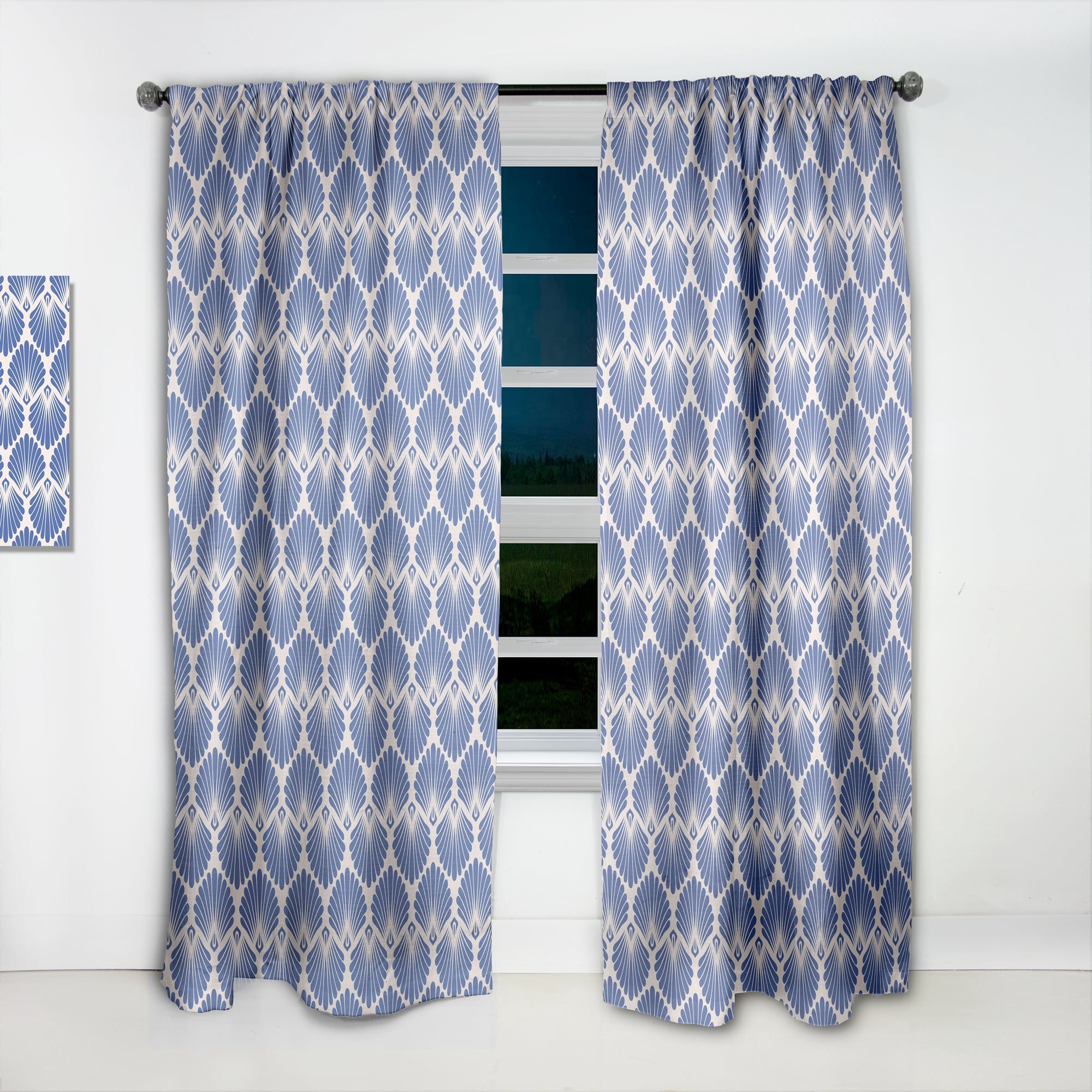 Designart 'Blue Waves Retro Pattern' Mid-Century Modern Curtain Panel