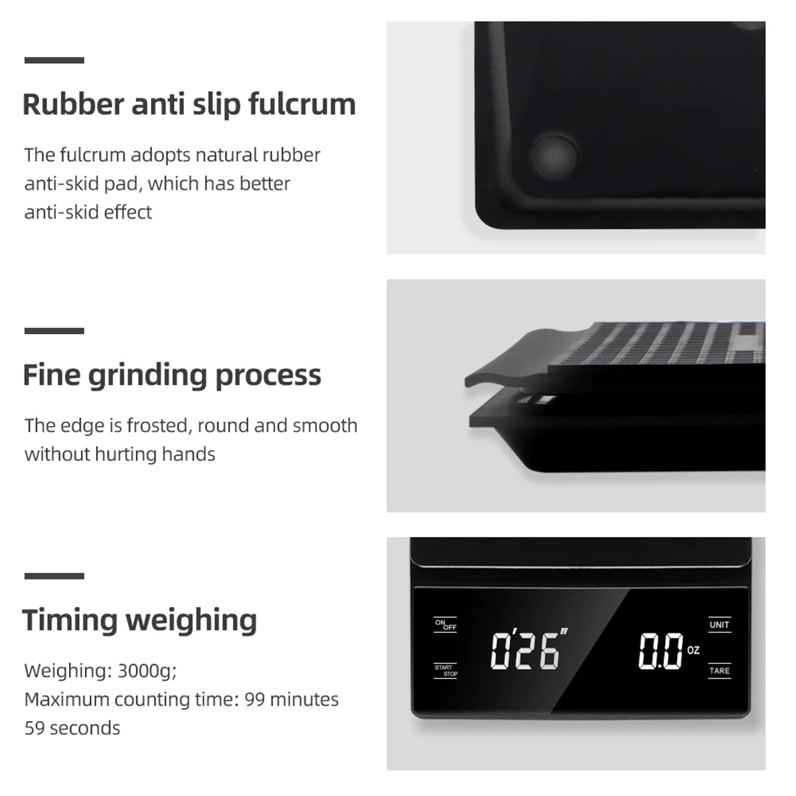 3kg/0.1g Coffee Scale with Timer Kitchen Tools Digital Multifunction Weighing Scale Pour Over Drip Espresso Scale LCD Display