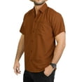 thumbnail image 4 of HAPPY BAY Men's Hawaiian Shirt Solid Beach Shirts Casual Button Up Short Sleeve Shirts for Men XXL Brown, Plain, 4 of 6