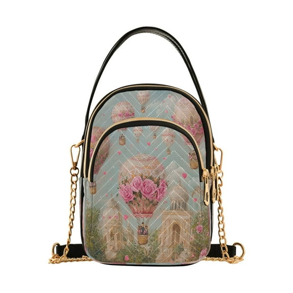 YAZAOO Cross Body Fashion Shoulder Waist Purse Bags Hot Air Balloons with Roses Pocket Handbags