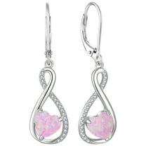 VESITIM Infinity Dangle Leverback Earrings 925 Sterling Silver Heart Earrings Created Pink Opal Jewelry for Women