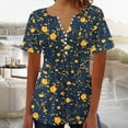 thumbnail image 3 of JTZGDY Womens Summer Tops 2025 Trendy Boho Floral Printed Short Sleeve Button V Neck Henley T Shirts Casual Dressy Loose Pleated Basic Graphic Tunic Blouse Black#06 M, 3 of 5