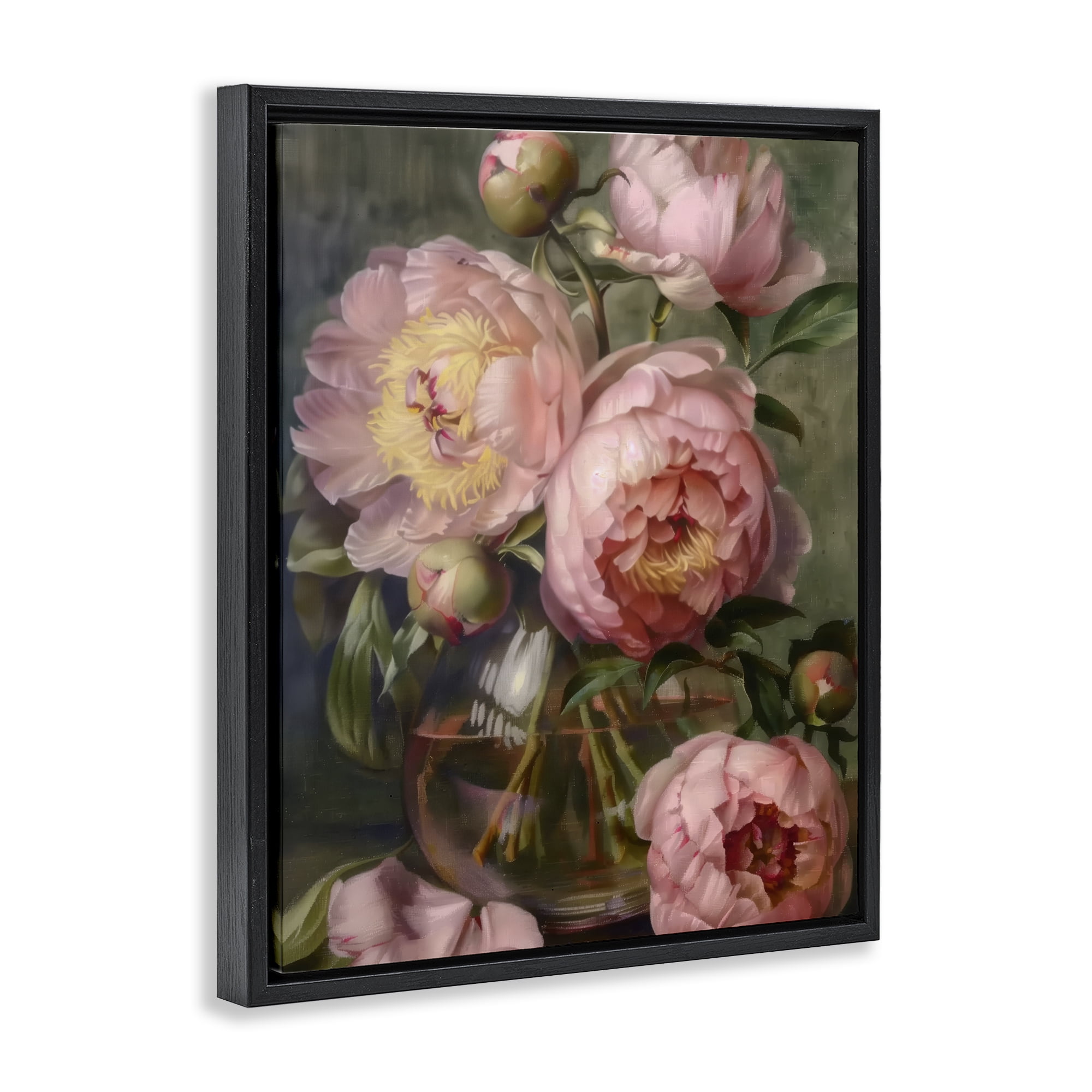 Stupell Industries Pink Peonies in Glass Vase Black Framed Floater Canvas Wall Art, design by LSR Design Studio