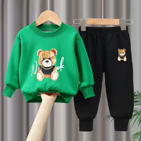 ZOYOEN Toddler Boys Sweatsuits 2 PC- Cotton Long Sleeve Casual Cute Fall Winter Outfits Set Green Size 3 T