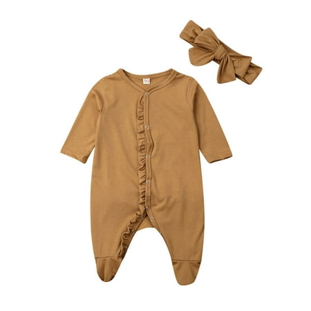 

jaweiw Newborn Baby Girl Footed Pajamas Ruffle Footie Sleeper Romper Jumpsuit Neutral Fall Winter Outfit Clothes 0-12M