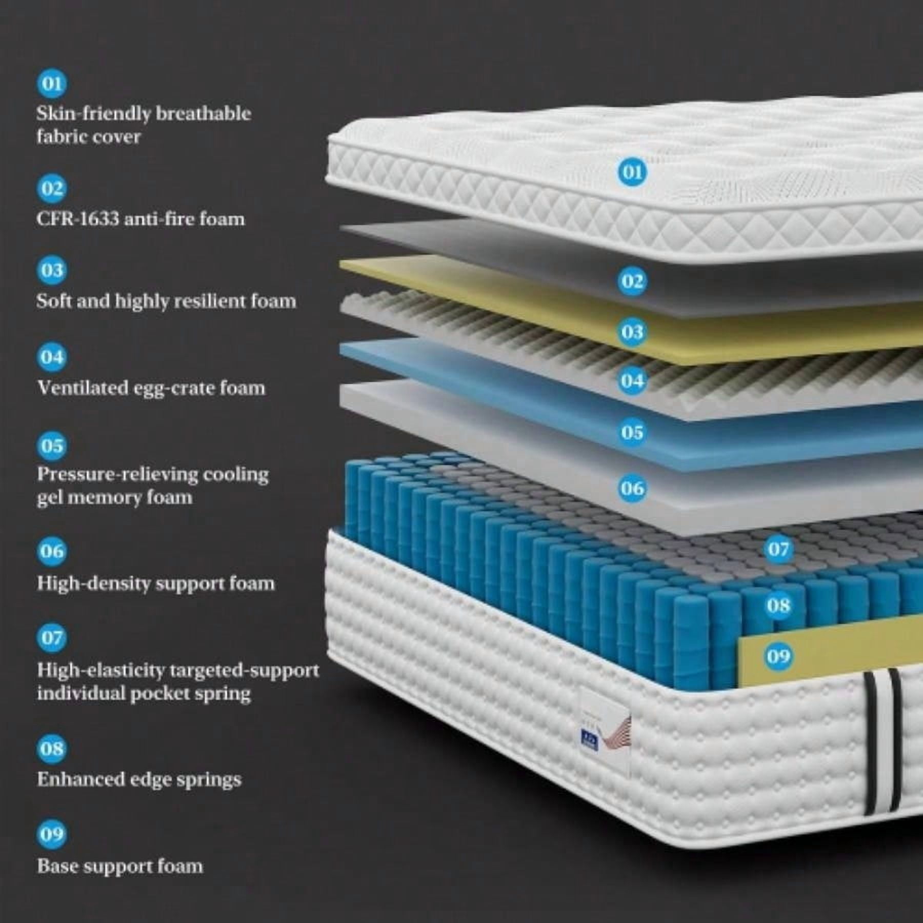 14 Inch King Size Hybrid Mattress, Foam Pocket Spring, Medium Firm, Spine Support, Quiet Breathable for Bedroom