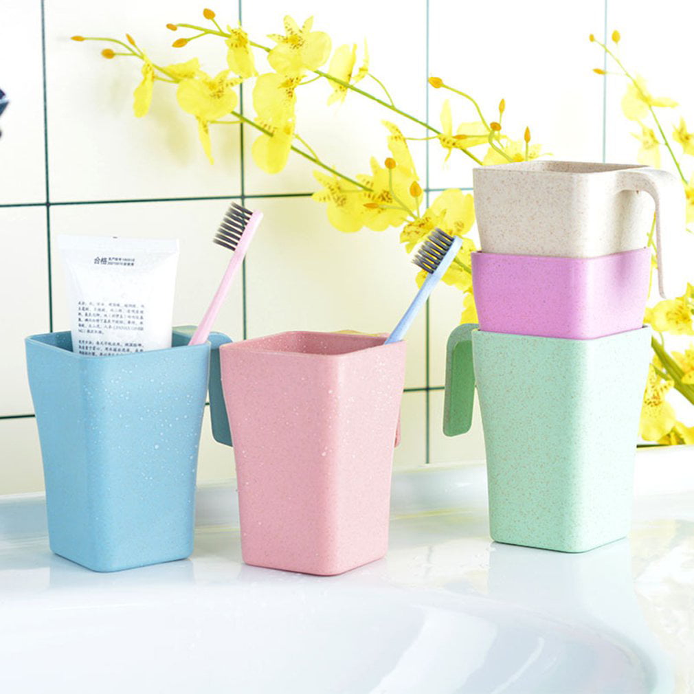 4 Colors Toothbrush Cup Wheat Straw Drinking Wash Gargle Cup for Home Bathroom 