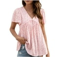 thumbnail image 2 of Tops for Women under $5 Short Sleeved V-neck Floral Print Casual Oversize Solid T-shirt Pink, 2 of 6