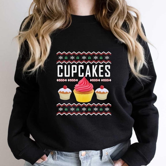 Cupcakes Ugly Sweater Funny Christmas Crazy Tacky Xmas Holiday Graphic SW10802 Unisex Sweatshirt, Up to Size 5XL