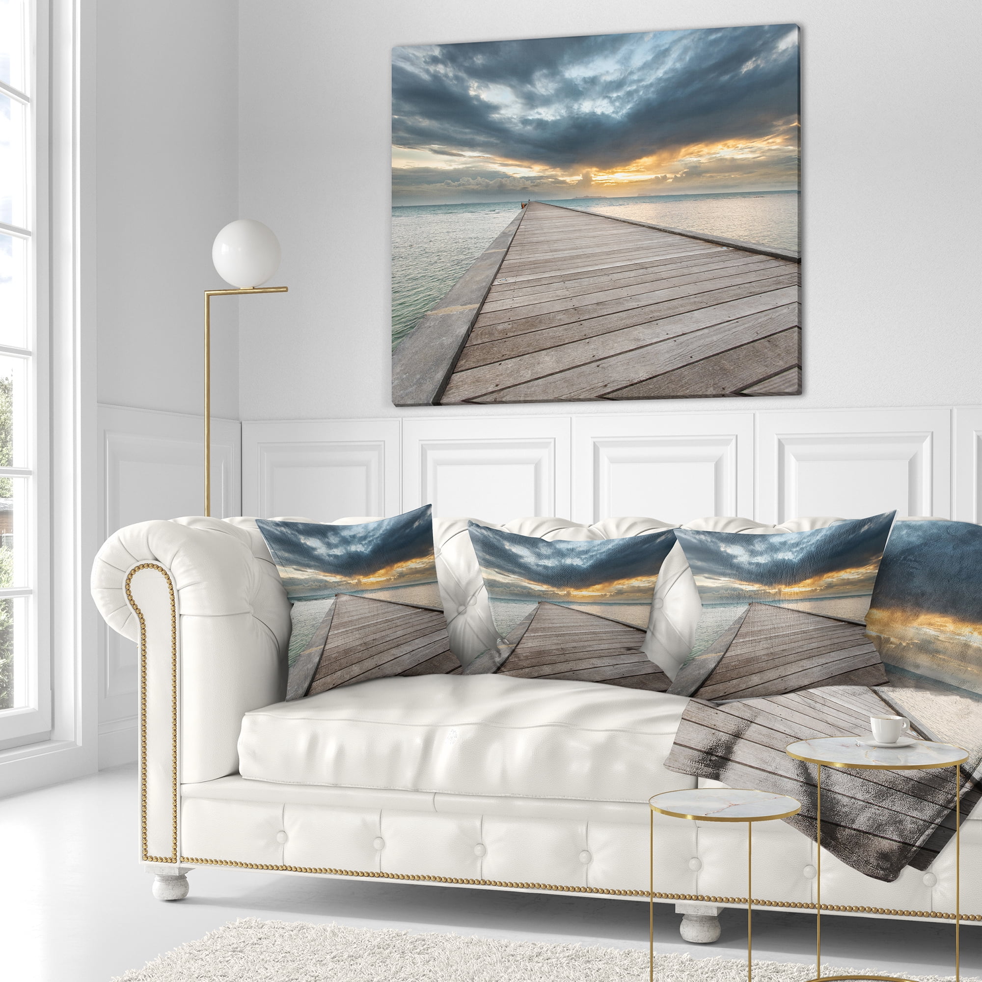 Designart Beach Sunset in Koh Samui Thailand - Sea Bridge Throw Pillow - 18x18