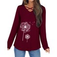 thumbnail image 3 of QAFOPEH Women Cross Chest V Neck Dandelion Graphic Long Sleeve Printed Top, 3 of 4