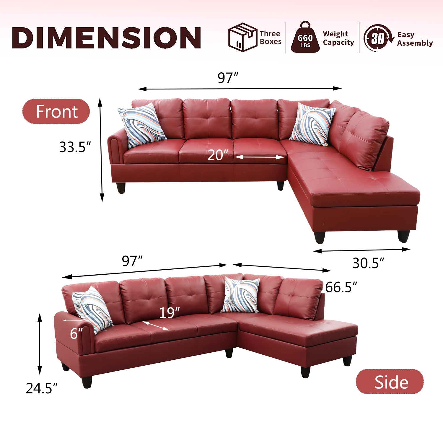 Sienwiey Sectional Sofa Set for Living Room Furniture Set，Faux Leather L-Shape Sectional Sofa